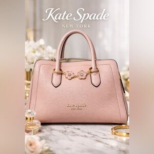 kate spade Pink Pebbled Leather Satchel with Floral Chain Accent